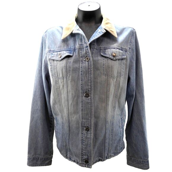 Ralph Lauren Jeans Blue Denim Jean Jacket Tan Corduroy Collar/Cuffs - Women's L - Picture 2 of 10